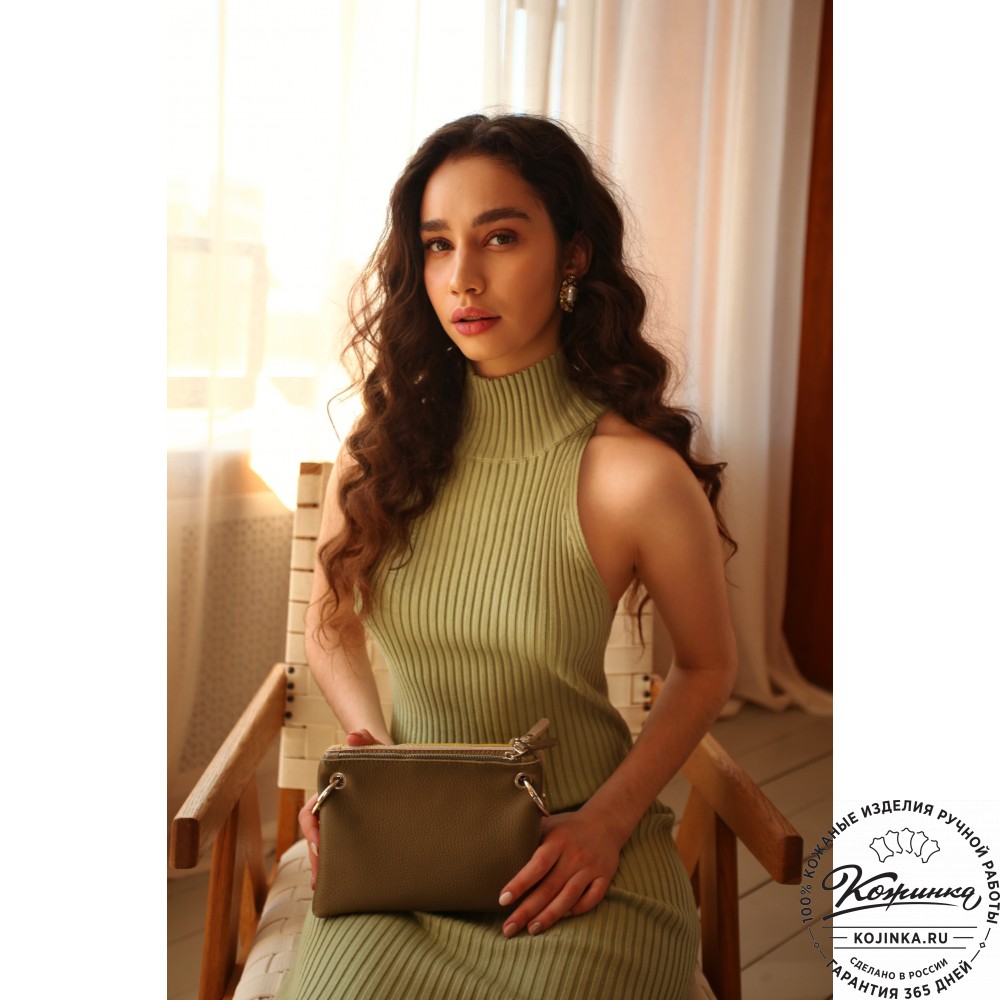 Женская кожаная сумка "Трио" (жёлтый/капучино/олива)